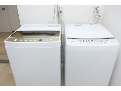 ７名で２台の洗濯機を完備。混むことがありません。